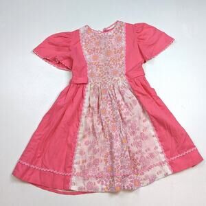 Vintage Handmade Dress Girls Sz 4-5T Pink Hippie Floral Boho Party Retro